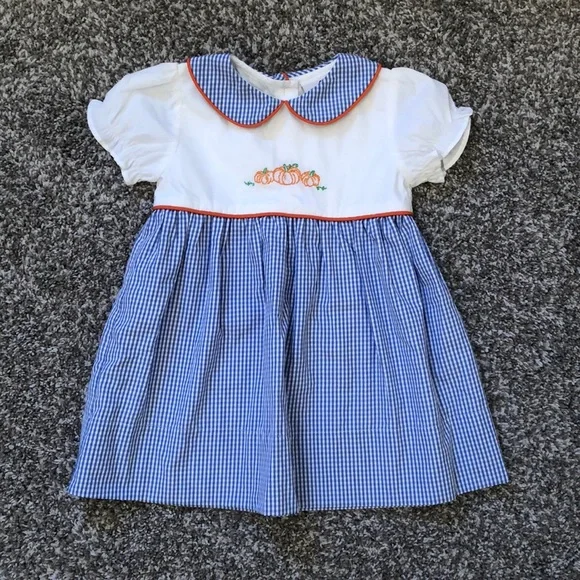 The Yellow Lamb Dresses | Pumpkin Embroidered Dress | Color: Blue/Orange | Size: 24mb | Lauralee85's Closet